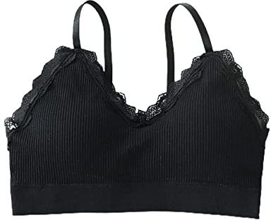 Generisch Pole Dance, set da donna senza cuciture, reggiseno sportivo in pizzo, imbottito, senza fili, con tracolla, per il sonno, per yoga, da donna, Nero , A
