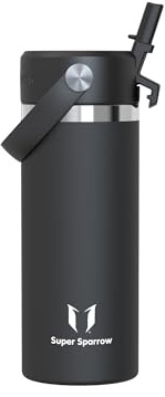 Sparrow Vattenflaska Barn - 500ml Sportflaska - Dryckflaskor med Sugrör | Rostfritt Stål Flaska, Läckagesäker Isolerad Vattenflaska, BPA-fri, Maskindiskbar, SwivelSip, Skolor, Sport och Camping