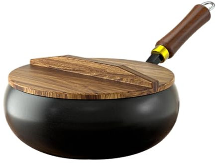 predolo Sartén Wok de Hierro Fundido Antiadherente, Utensilios de Cocina de Inducción Hechos a Mano, Cocina Casera, Sartén Tradicional de Gran Tamaño, S