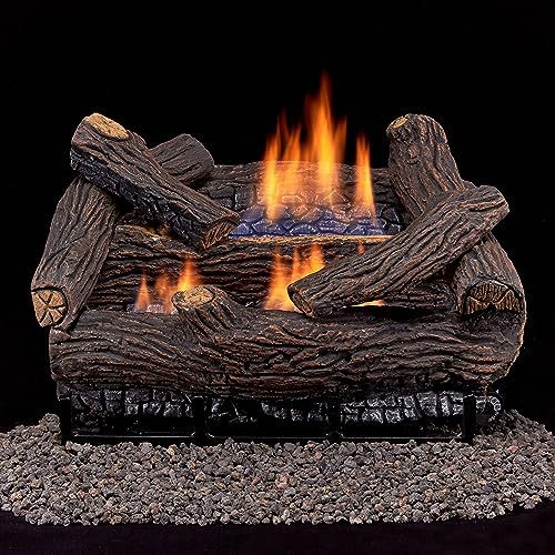 Duluth Forge Ventless Natural Gas Log Set - 18 in. Stacked Oak, 30,000 BTU, Remote Control - Model# DLS-N18R-2