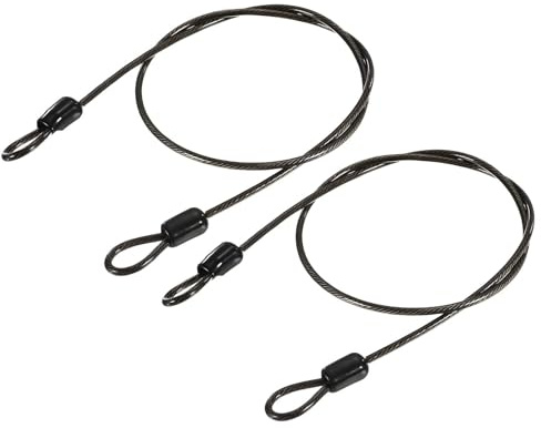 TA-VIGOR 2 st säkerhetsstålkabel, 2,5 mm x 0,5 m/1,64 fot belagt säkerhetsvajer med dubbel ögla, flexibelt säkerhetskabellås för cykel, bagage, resor och utomhusbruk, svart