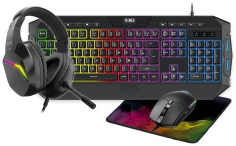 Freaks and Geeks - Pack 4en1 RGB Clavier PC AZERTY+Souris+Tapis+Casque - RGB