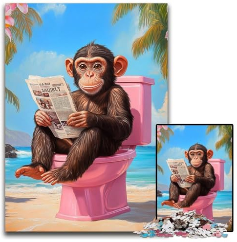 Puzzle Adulte 1000 pièces Singe aux Toilettes Puzzles en Bois Jeux Amusants, idéal comme Cadeau pour Toute la Famille à partir de 14 Ans 50x75cm