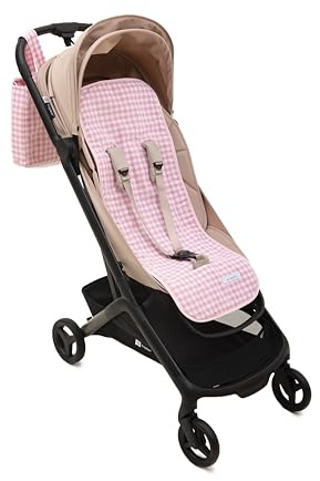 Mi Bollito - Colchoneta silla de paseo universal - Estilo Vichy acolchada y transpirable - 100% algodón - Compatible con todos los carros de bebé - Fabricado en España. (Rosa)