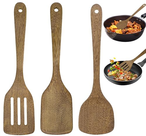 IETWATE 3PCS Wooden Spatula for Cooking: Heat-Resistant Spatulas for Cooking, Non Stick Wooden Cooking Utensils, 30cm/11.81in Wood Kitchen Utensils, for Frying Chicken Wings Hamburgers