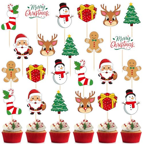 Morcheiong Decorazioni natalizie per cupcake – 80 pezzi per feste invernali, decorazioni per torte alla frutta