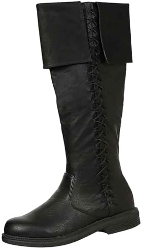 Botas altas hasta la rodilla para hombre, vintage, medieval, nórdico, vikingo, vaquero, botas vaqueras, de piel, sin cordones, puntera cuadrada, accesorios de disfraz, zapatos de tacón grueso para