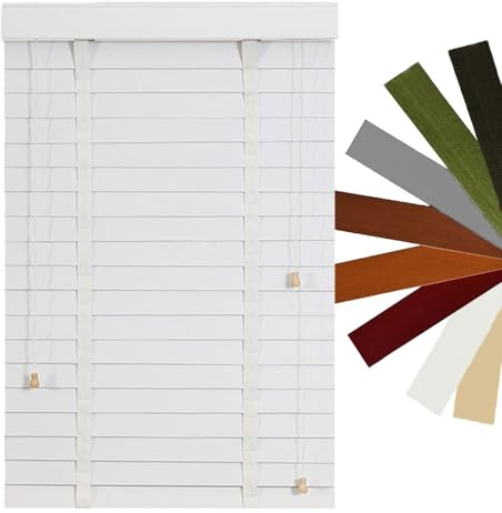 Persianas Venecianas de Madera, Personalizable 50 mm Láminas Horizontales Oscurecedoras Estores, Ancho 30-180 cm, Alto 60-260 cm, Cortinas Venecianas para Interiores/Exterior(White)