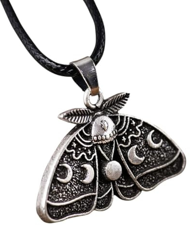 MAJORMENCH Stylish Gothic Moth Necklace Pendant for Men Women Alloy Moon Phase Charm Necklace Chic Design Accessories for Parties Dating Office Travel Daily Wear