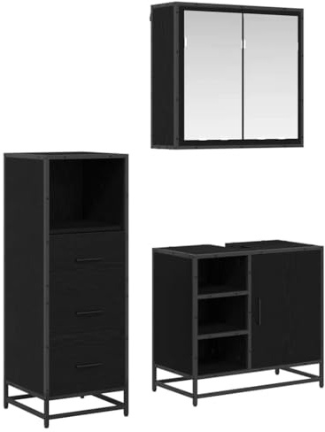 QJBSAVVA Set di 3 mobili da bagno in legno di quercia, 65 x 33 x 60 cm, pensile con lavandino, specchio, design moderno e durevole, per piccoli bagni, WC degli ospiti, cucina