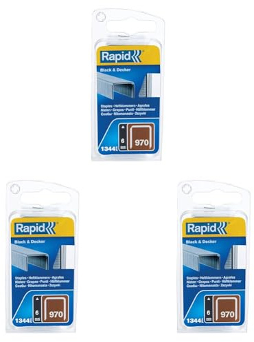 RAPID, 40109549, Agrafes en fil plat N°970, Longueur 6mm, 1344 pièces, Pour les outils Black&Decker, Fil galvanisé Gris (Lot de 3)