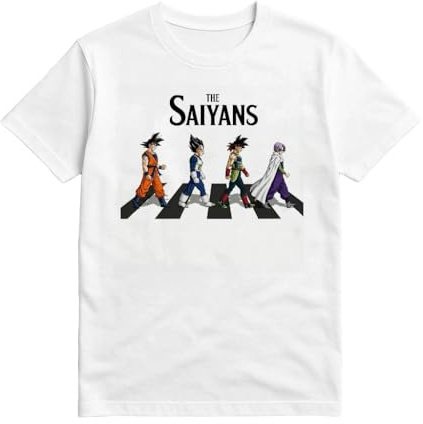Camiseta The Saiyans Walk, Diseño Inspirado en Anime, Blanca, Estilo Cultura Pop, Parodia Cruce Peatonal