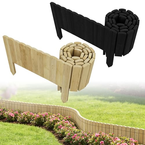LZQ Clôture flexible en bois - 200 x 40 cm - Bordure de jardin - Clôture en lattes - Bordure de jardin - Bordure de parterre de fleurs - Clôture en bois naturel - Palissade - Naturel