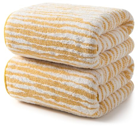 REDKISS Super Soft 550 GSM Bath Towel, 59x29 Inches Oversized Bath Sheet - 100% Cotton, Quick Dry, Highly Absorbent Shower Towels for Home, Gym, Pool and Spa - Yellow