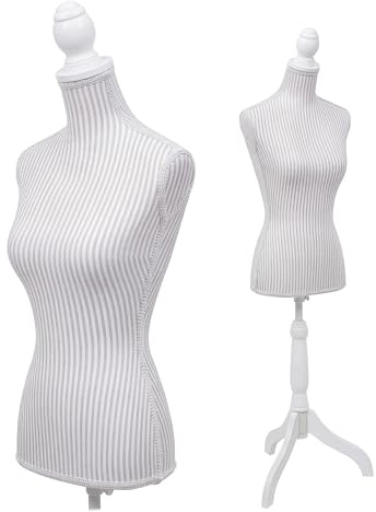 Mendler Schneiderpuppe T220, Schaumstoff - weiß mit Streifen | Schaufensterpuppe, Torso weiblich