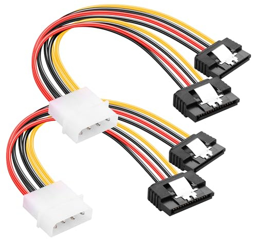 PNGKNYOCN Cable en Y de alimentación de Molex a doble SATA, adaptador de extensión de alimentación de 4 pines IDE macho (18 AWG) a doble conector hembra SATA de 15 pines en ángulo recto (2-Pack)