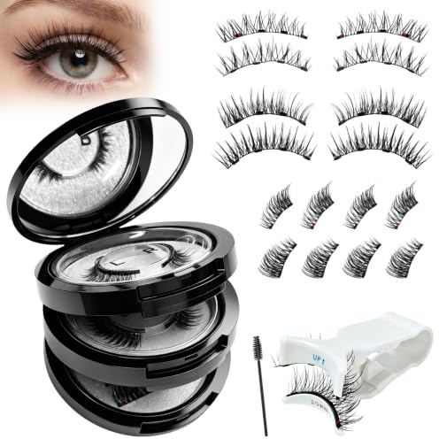 Magnetische Wimpern 4 Paar Set ohne Kleber mit Applikator, 2 Vollwimpern & 2 Halbwimpern, Wiederverwendbare Künstliche Wimpern, Natürlicher & Glamour Look