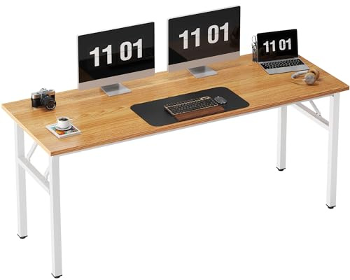 Need Folding Computer Desk, Large 60 inches Folding Table for Home Office, No Install Needed Foldable Writing Table Long Desk, Space-Saving, Teak White