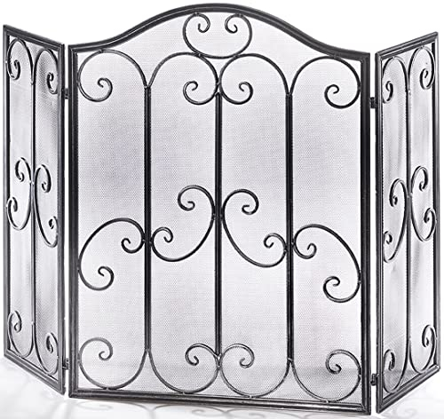 Kobolo Kaminschutzgitter Funkenschutz Funkenschutzgitter - Metall - schwarz Silber gebürstet - 85 cm hoch