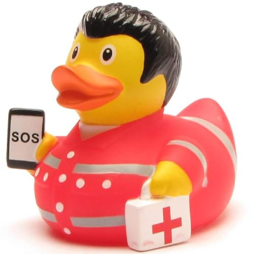 Quietscheente Sanitäter I Badeente Rettungsdienst - L: 7,5 cm - inkl. Gummienten-Schlüsselanhänger im Set I Geschenk für Rettungssanitäter