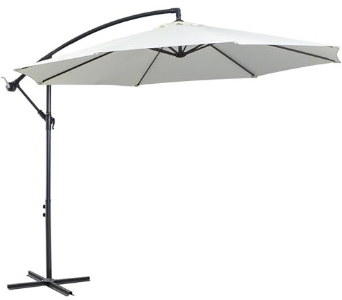 Outsunny 3(m) Garden Banana Parasol Hanging Cantilever Umbrella with Crank Handle, 8 Ribs and Cross Base for Outdoor, Sun Shade, Cream White