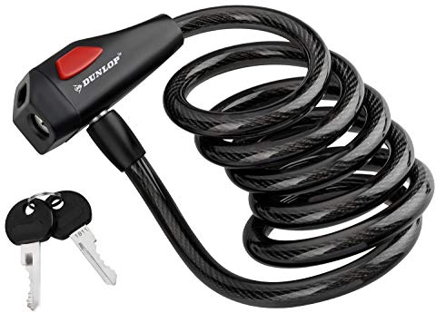 DUNLOP Candado de Cable en Espiral con 2 Llaves, 150 cm, para asegurar Bicicletas, remolques, ciclomotores, Scooters, Cable en Espiral de 12 mm con Revestimiento de plástico