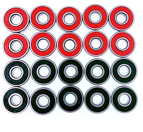 JZK 20 x Nero & rosso 608 RS ABEC 9 cuscinetti a sfera 8x22x7 mm per pattini in linea, skateboard, rollerblade, stampante 3D
