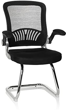 HJH Office 706817 Sedia per visitatori FLYER PRO V Mesh nero Sedia a sbalzo con supporto lombare, braccioli pieghevoli