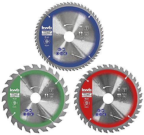 kwb Kreis-Sägeblatt-Set 190 x 30/20/16 mm für Handkreis-Sägen - Ideal für Platten-Werkstoffe und Baustoffe aus Holz inkl. Reduzier-Ringe auf 16 und 20 mm