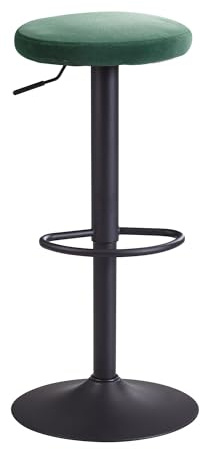 FineBuy Barhocker Samt Grün ohne Lehne, höhenverstellbar 58-79 cm | Küchenhocker 360 Grad drehbar, Tresenhocker mit Fußablage und Metallgestell, Barstuhl bis 100 kg belastbar