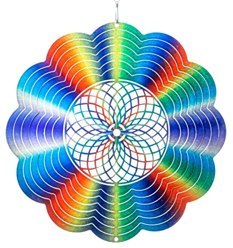 CIM Metall Windspiel – Rainbow Flower Ornament - 250mm - leichtdrehendes Windmobile mit brillanten Farben- inklusive Aufhängung – attraktive Raum- Fenster und Garten-Dekoration