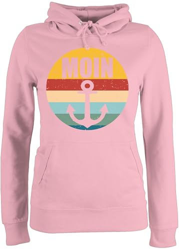 Shirtracer Pullover Damen Hoodie Frauen - Sprüche Statement - Moin mit Anker Retro - XL - Hellrosa - Pulli Statement-Pullover Statements moein pullis sprüchen￼ Moin,Moin hoddys Aufschrift ankermotiv
