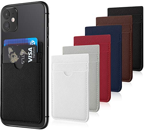 Weewooday 6 Porte-Cartes de Téléphone Pochette de Carte de Téléphone Adhésive Poche de Carte de Téléphone en Cuir PU, Portefeuille de Carte de Crédit Carte d'Identité Pochette d’Étui de Téléphone