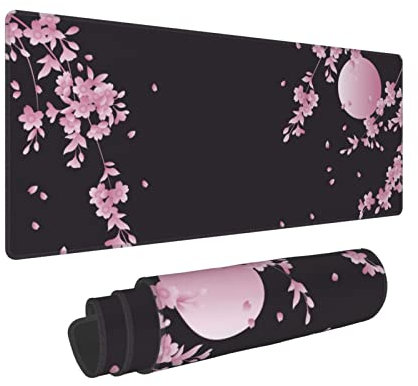 Sakura Grand tapis de souris de jeu avec base en caoutchouc antidérapant Motif fleurs de cerisier Rose 80 x 30 cm Avec bord cousu Imperméable Tapis de clavier pour ordinateur portable Bureau Bureau