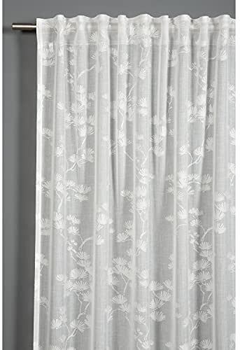 Gardinia Tenda con Occhielli Nascosti e Nastro Integrato, Fiore di Cottone, Traslucido e Trasparente, Bianco, 140 x 245 cm