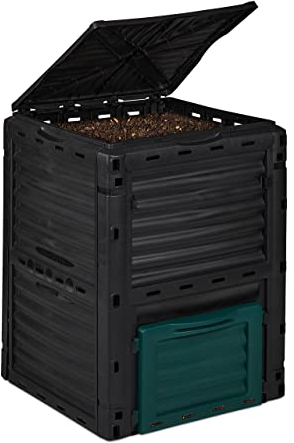 Relaxdays Montare Compostiera da Giardino in Plastica, 230 l per Compost, Contenitore per Foglie, HxLxP: 80 x 60 x 57 cm, Nero, 1 pz