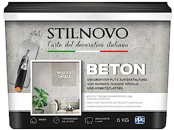 Stilnovo Beton Weissgrau 6 KG für 4-6 m² | Hochwertiger Echt-Beton auf Pulverbasis | Einfach anzumischen und zu verarbeiten | Dekorativer Putz