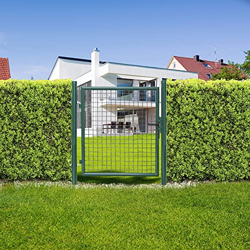 SWANEW Gartentor Gartentür Grün Hoftor Zauntür Tor Inkl. Schloss 100 x 125 cm Zauntor Garten Gartenpforte Gitterzaun