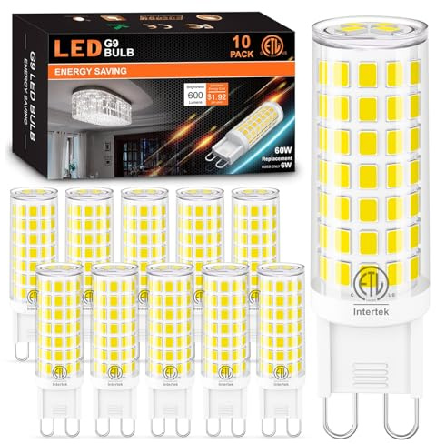 hansang 10 Pack G9 LED Bulbs 4000K Natural Daylight 6W (60W Halogen Equivalent) T4 Chandelier Light Bulbs G9 Bi Pin Ceramic Base, No-Flicker AC120V 600LM 360°Beam Angle No-Dimmable
