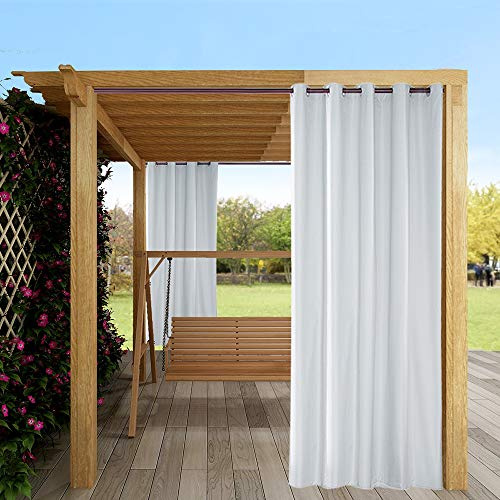 ele ELEOPTION Utomhusgardin vattentät, ogenomskinlig gardin vindtät UV skydd solskydd gardiner för balkong trädgård gård (vit, 2 stycken/132 x 244 cm)
