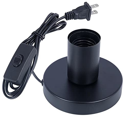 AdiyZ Industrial Table Lamp, Small Polished Metal Desktop Light Socket Base, Vintage E26/E27 Edison Screw Light Bulb Holder, 5.57ft Cord with On/Off Switch and US Plug (Black Color)
