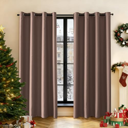 Ystyle Cortinas Salon Dormitorio 2 Piezas, 140×240cm, Cortinas Exterior Terraza Impermeable, Cortina Opacas Modernas Pesante con Ojales, Cortinas Termicas Aislantes Frio Y Calor, Marrón