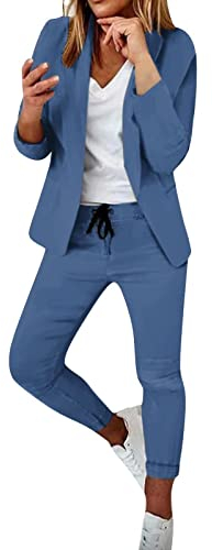 Masrin Damen Hosenanzüge 2 teilig Set Elegant Hochzeit Business Hosenanzug Zweiteiler Abendrobe Outfit Langarm Anzugjacke und Anzughosen Büro Slimfit Formal Blazer Modern Festlicher Suit Streetwear