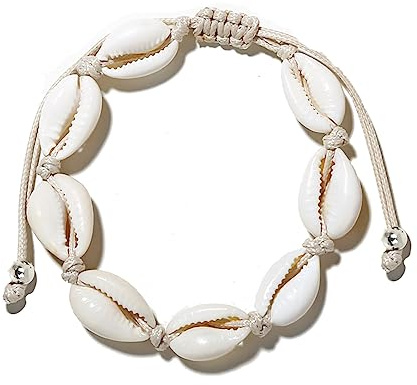 Only faith Bracelet de cheville réglable tissé en coquillages naturels de mer pour la plage et l'été Bracelet en tissu avec escargots de cheville pour femme Fait à la main