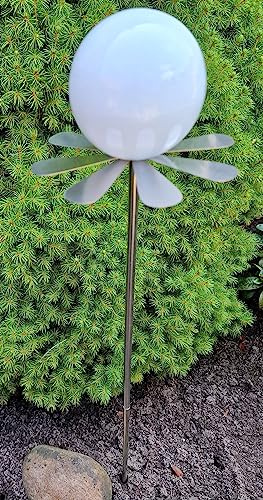 Jürgen Bocker Garten-Ambiente Blütenzauber Rotterdam Rosenkugel 10 cm Edelstahl Gartenstecker Deko mit Stab 80 cm (weiß poliert)