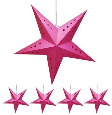 SKYLANTERN Set mit 5 Sternen, aus Papier, Fuchsia – 3D Sterne, Rosa / Fuchsia – Stern, Papier, Deko zum Aufhängen, Dekoration für Hochzeit, Geburtstag