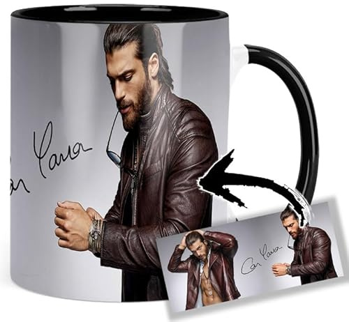 Can Yaman Tasse Innen & Henkel Schwarz Keramikbecher Mug