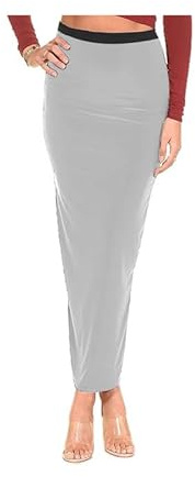 P&R DANCEWEAR LTD Gonna lunga da donna a tubino con vita alta, elasticizzata, aderente, per feste, discoteca, serate fuori, Grigio chiaro, 52-54