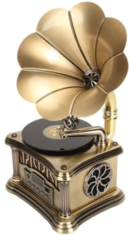 Pyhodi Mini Tourne-disqueRétro Gramophone, Son Stéréo HiFi, Platine Vinyle Vintage USB, Radio à Un Bouton, Mini Haut-Parleur Phonographe avec Base en Aluminium pour la Décoration de la