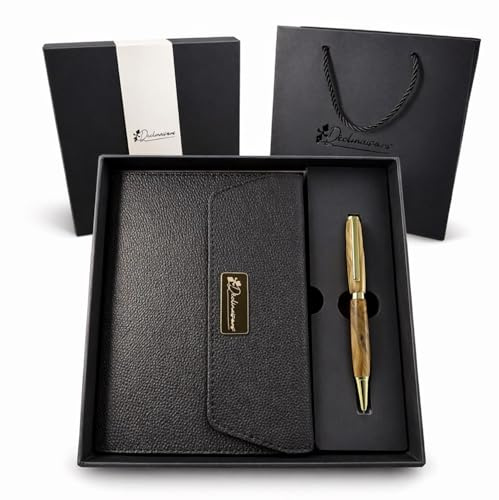 Déclinaisons : Set di scrittura : Penna Sfera Legno di Ulivo Italiano Personalizzato + Taccuino A5. Confezione regalo | Natale, Affari, Dottore, Anniversario